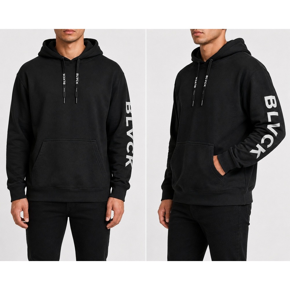 Blvck Paris Bold Logo Hoodie Mens Medium Black French Terry Streetwear Sleeve